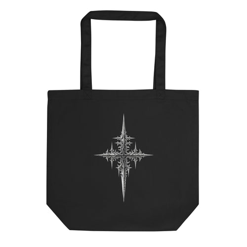 Black canvas tote bag with gothic sigil star print