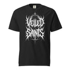 Black gothic t-shirt with Veiled Saints wordmark logo across chest