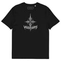 Black organic cotton t-shirt with a large gothic sigil and the Veiled Saints wordmark printed on the chest