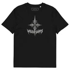 Black organic cotton t-shirt with a large gothic sigil and the Veiled Saints wordmark printed on the chest