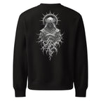 Oversized black gothic sweatshirt with hooded skull-faced saint figure back print