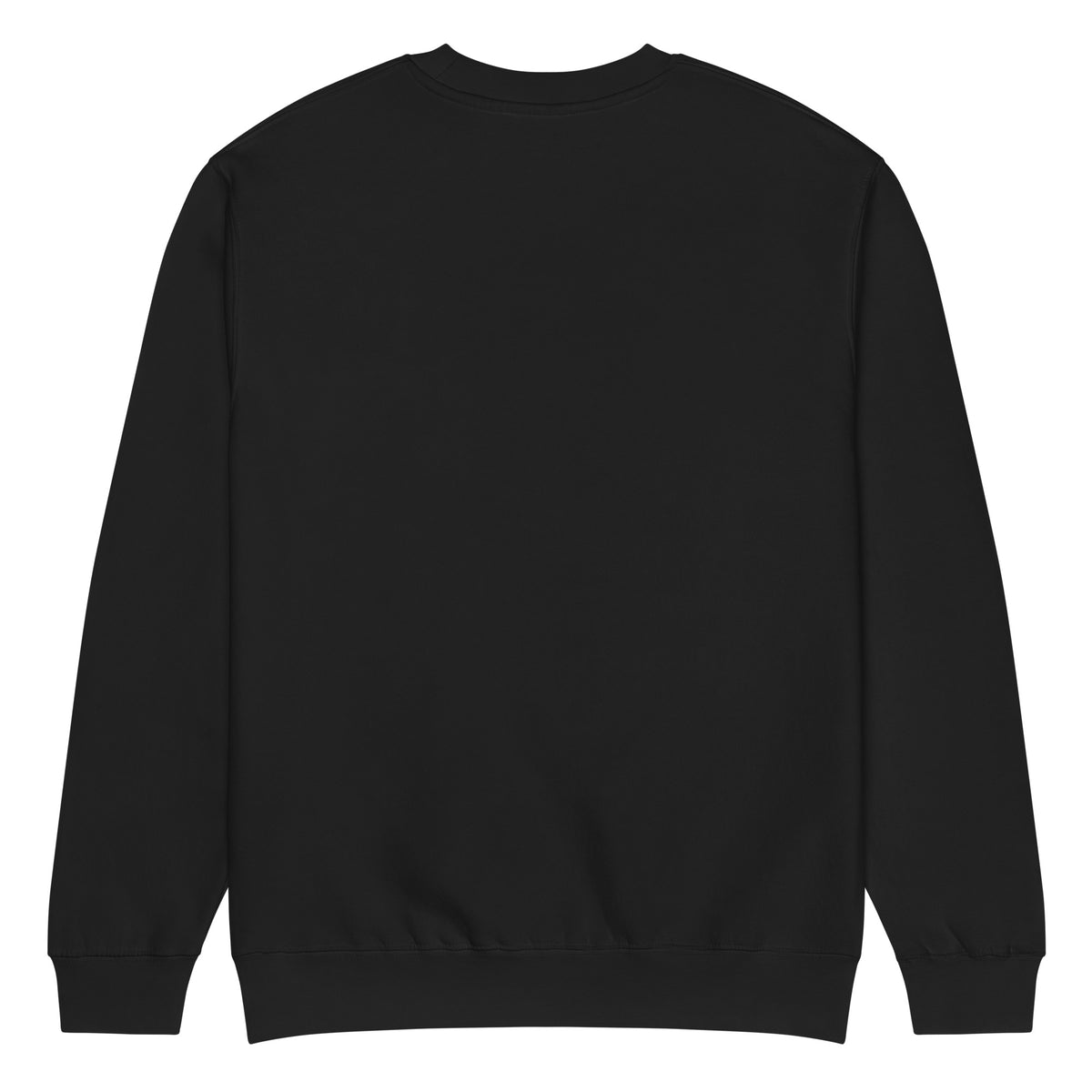Back view of a black crewneck sweatshirt, plain with no print
